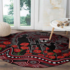 St Kilda Saints ANZAC Day Round Carpet Indigenous Dot Art with Poppy Flower Tribute