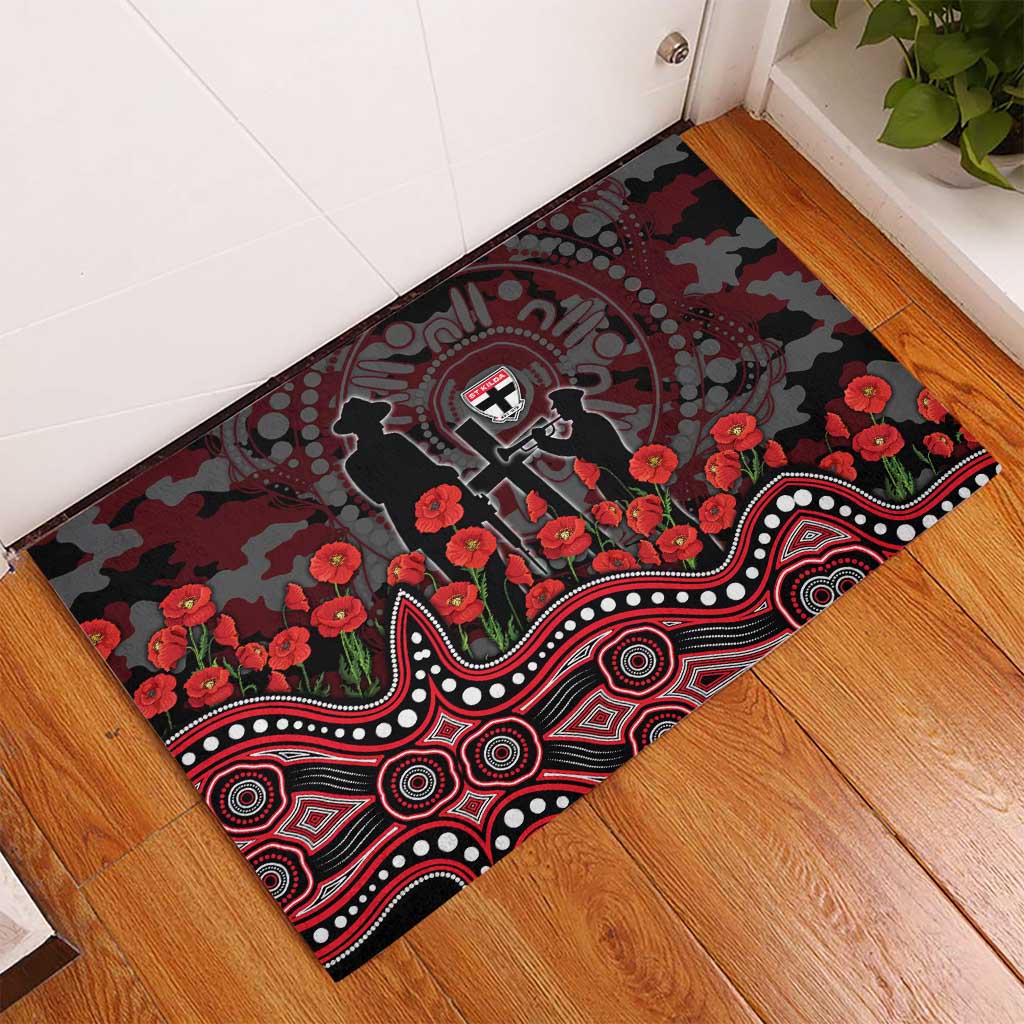 St Kilda Saints ANZAC Day Rubber Doormat Indigenous Dot Art with Poppy Flower Tribute