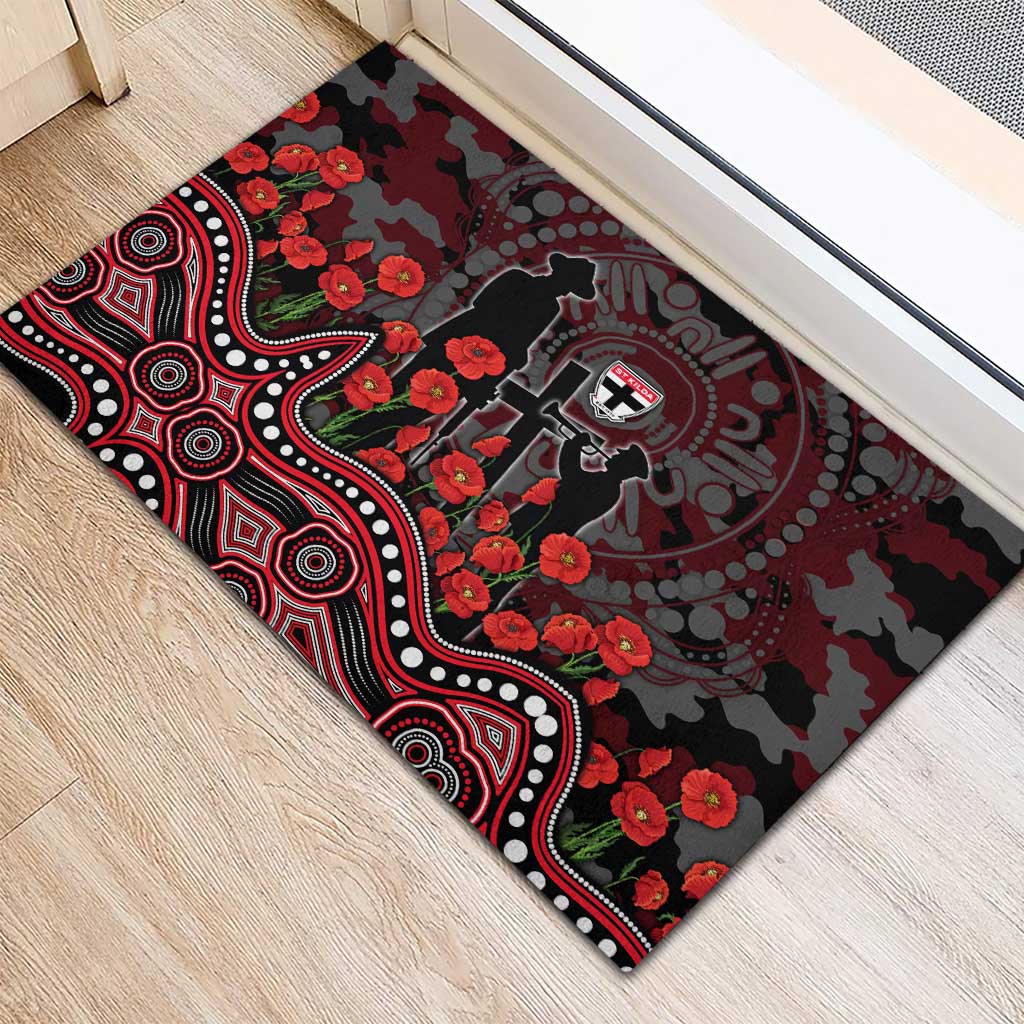 St Kilda Saints ANZAC Day Rubber Doormat Indigenous Dot Art with Poppy Flower Tribute