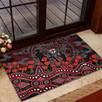 St Kilda Saints ANZAC Day Rubber Doormat Indigenous Dot Art with Poppy Flower Tribute