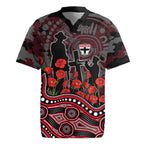 St Kilda Saints ANZAC Day Rugby Jersey Indigenous Dot Art with Poppy Flower Tribute