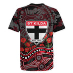 St Kilda Saints ANZAC Day Rugby Jersey Indigenous Dot Art with Poppy Flower Tribute