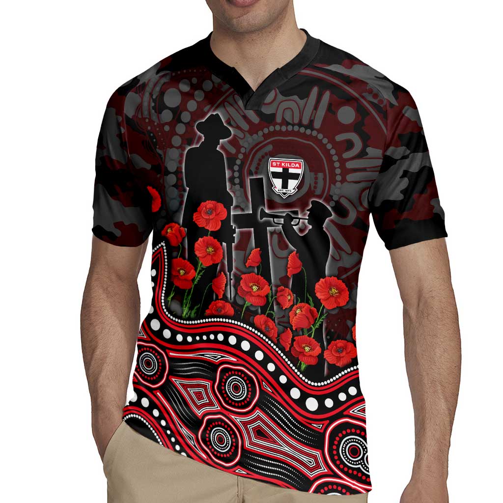 St Kilda Saints ANZAC Day Rugby Jersey Indigenous Dot Art with Poppy Flower Tribute