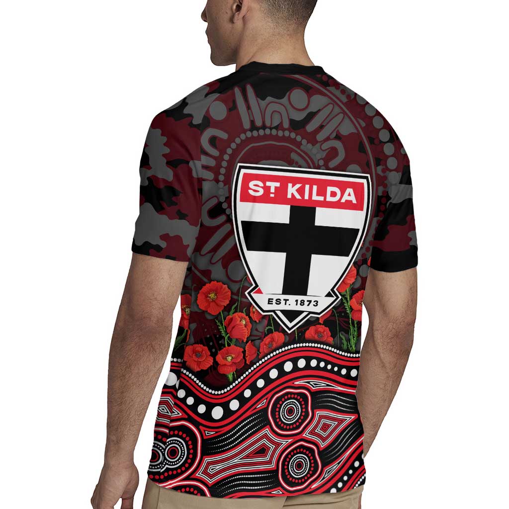 St Kilda Saints ANZAC Day Rugby Jersey Indigenous Dot Art with Poppy Flower Tribute