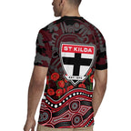St Kilda Saints ANZAC Day Rugby Jersey Indigenous Dot Art with Poppy Flower Tribute
