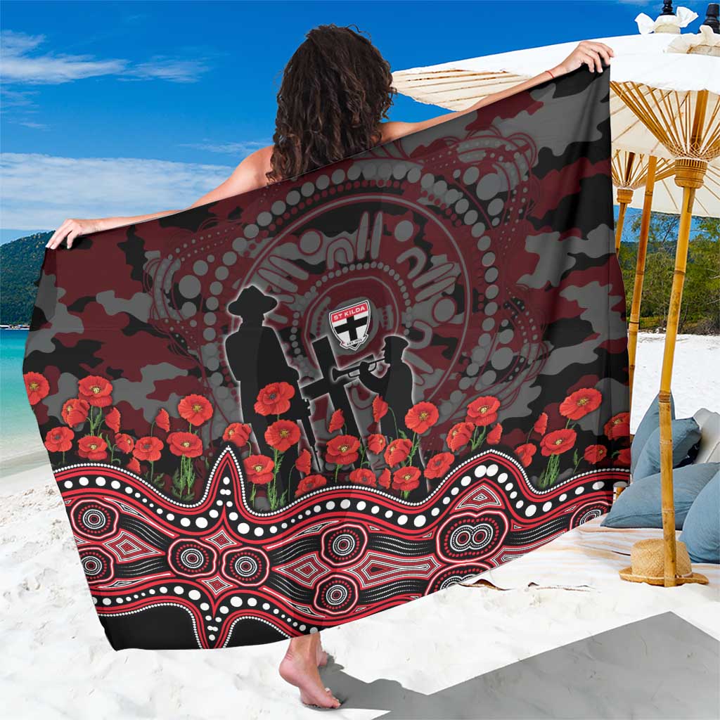 St Kilda Saints ANZAC Day Sarong Indigenous Dot Art with Poppy Flower Tribute