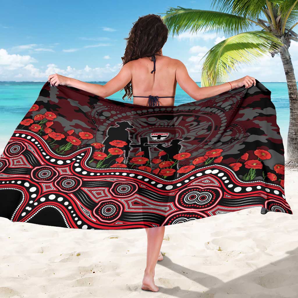 St Kilda Saints ANZAC Day Sarong Indigenous Dot Art with Poppy Flower Tribute