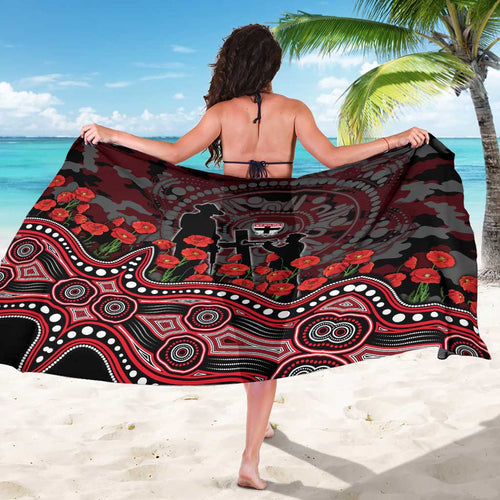 St Kilda Saints ANZAC Day Sarong Indigenous Dot Art with Poppy Flower Tribute