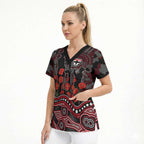 St Kilda Saints ANZAC Day Scrub Top Indigenous Dot Art with Poppy Flower Tribute