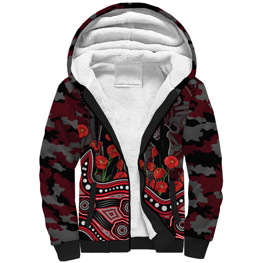 St Kilda Saints ANZAC Day Sherpa Hoodie Indigenous Dot Art with Poppy Flower Tribute
