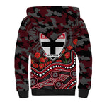 St Kilda Saints ANZAC Day Sherpa Hoodie Indigenous Dot Art with Poppy Flower Tribute