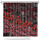 St Kilda Saints ANZAC Day Shower Curtain Indigenous Dot Art with Poppy Flower Tribute