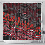 St Kilda Saints ANZAC Day Shower Curtain Indigenous Dot Art with Poppy Flower Tribute