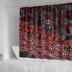 St Kilda Saints ANZAC Day Shower Curtain Indigenous Dot Art with Poppy Flower Tribute