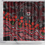 St Kilda Saints ANZAC Day Shower Curtain Indigenous Dot Art with Poppy Flower Tribute
