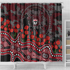 St Kilda Saints ANZAC Day Shower Curtain Indigenous Dot Art with Poppy Flower Tribute