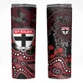 St Kilda Saints ANZAC Day Skinny Tumbler Indigenous Dot Art with Poppy Flower Tribute