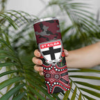 St Kilda Saints ANZAC Day Skinny Tumbler Indigenous Dot Art with Poppy Flower Tribute