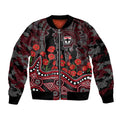 St Kilda Saints ANZAC Day Sleeve Zip Bomber Jacket Indigenous Dot Art with Poppy Flower Tribute