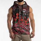 St Kilda Saints ANZAC Day Sleeveless Hoodie Indigenous Dot Art with Poppy Flower Tribute