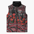 St Kilda Saints ANZAC Day Sleeveless Puffer Jacket Indigenous Dot Art with Poppy Flower Tribute