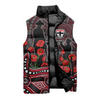 St Kilda Saints ANZAC Day Sleeveless Puffer Jacket Indigenous Dot Art with Poppy Flower Tribute
