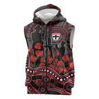 St Kilda Saints ANZAC Day Sleeveless Zip Hoodie Indigenous Dot Art with Poppy Flower Tribute