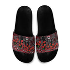 St Kilda Saints ANZAC Day Slide Sandals Indigenous Dot Art with Poppy Flower Tribute