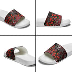 St Kilda Saints ANZAC Day Slide Sandals Indigenous Dot Art with Poppy Flower Tribute