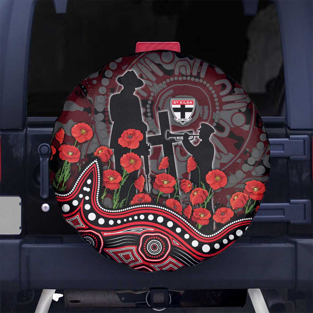 St Kilda Saints ANZAC Day Spare Tire Cover Indigenous Dot Art with Poppy Flower Tribute