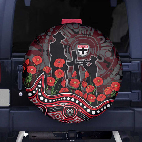 St Kilda Saints ANZAC Day Spare Tire Cover Indigenous Dot Art with Poppy Flower Tribute