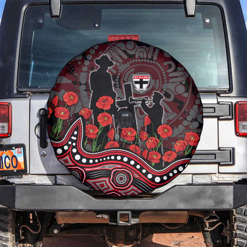 St Kilda Saints ANZAC Day Spare Tire Cover Indigenous Dot Art with Poppy Flower Tribute