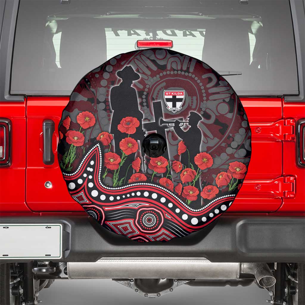 St Kilda Saints ANZAC Day Spare Tire Cover Indigenous Dot Art with Poppy Flower Tribute
