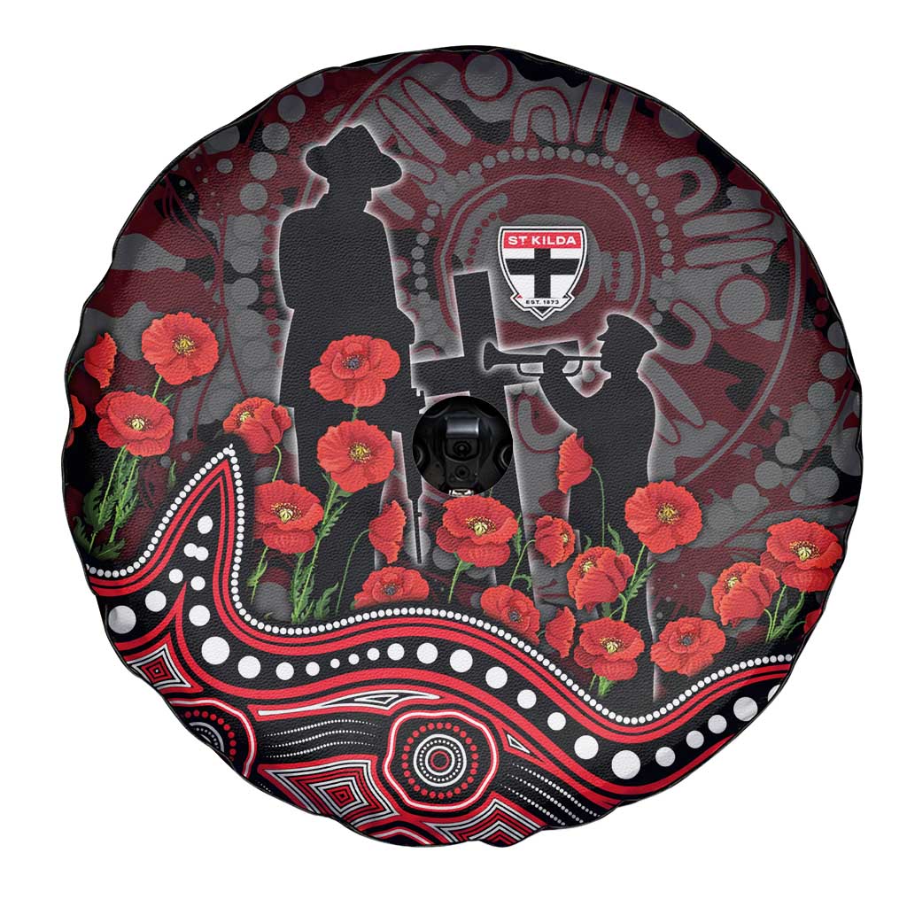 St Kilda Saints ANZAC Day Spare Tire Cover Indigenous Dot Art with Poppy Flower Tribute