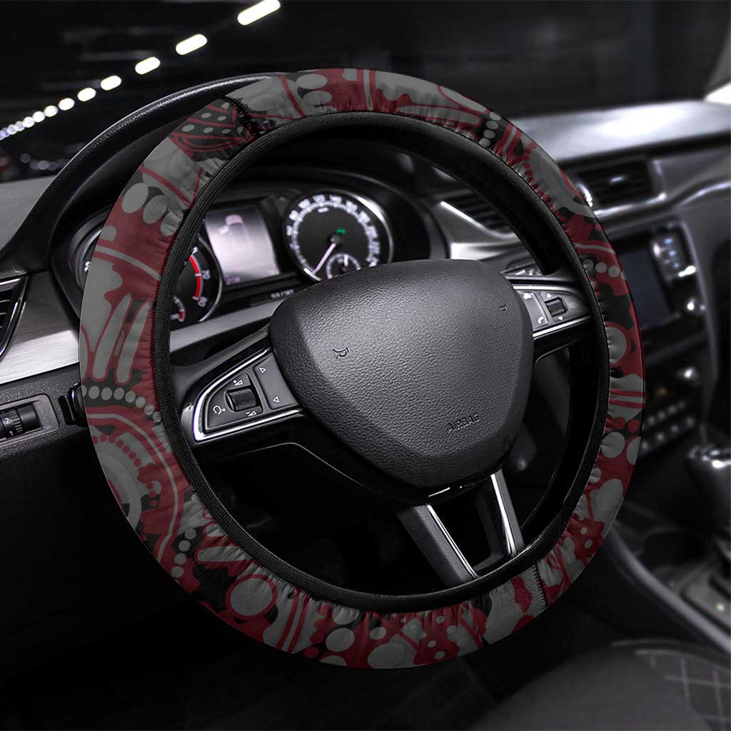 St Kilda Saints ANZAC Day Steering Wheel Cover Indigenous Dot Art with Poppy Flower Tribute