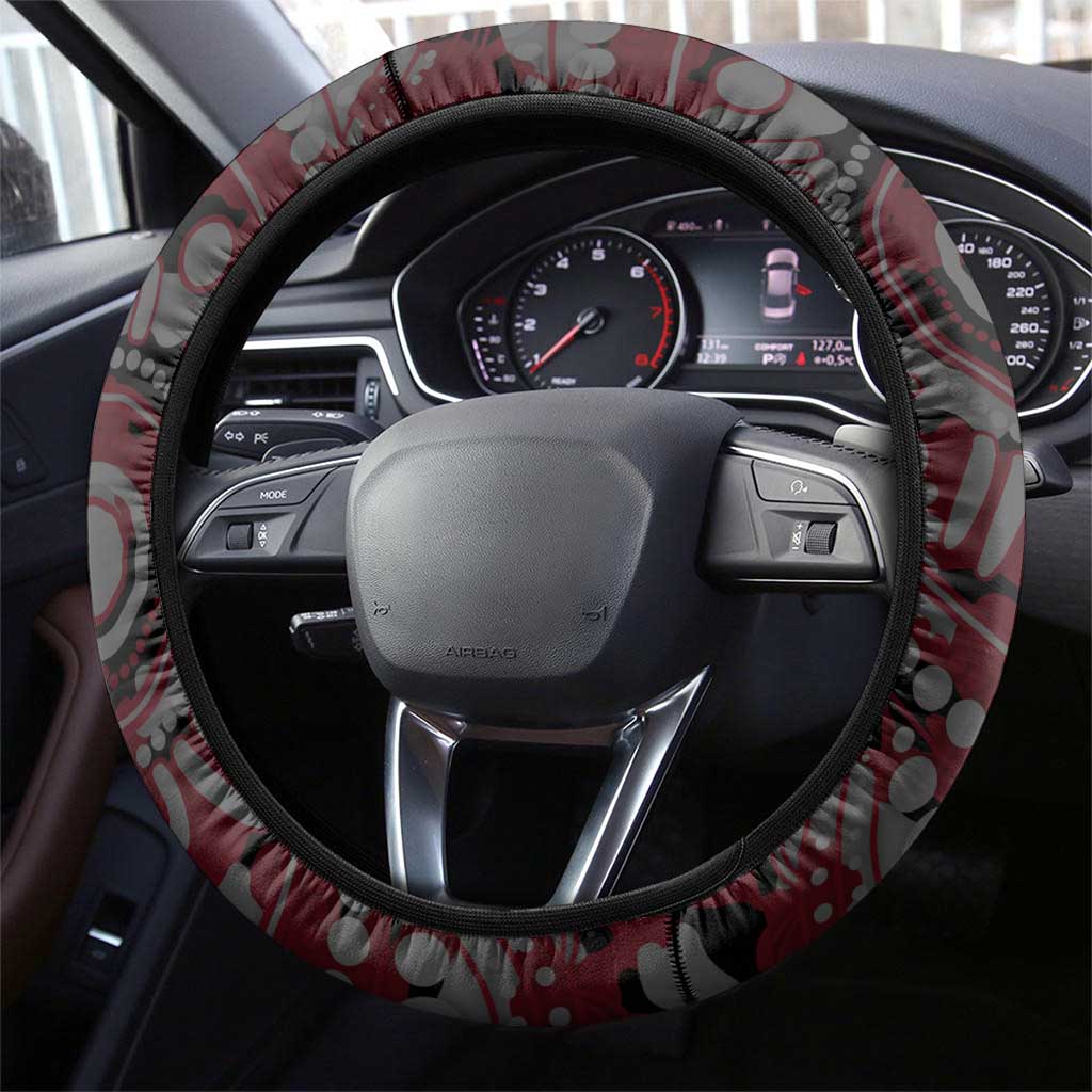 St Kilda Saints ANZAC Day Steering Wheel Cover Indigenous Dot Art with Poppy Flower Tribute