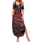 St Kilda Saints ANZAC Day Summer Maxi Dress Indigenous Dot Art with Poppy Flower Tribute