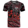St Kilda Saints ANZAC Day T Shirt Indigenous Dot Art with Poppy Flower Tribute