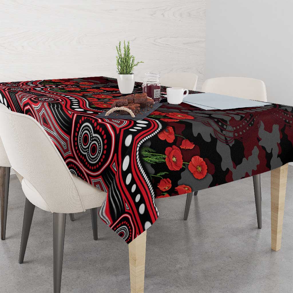 St Kilda Saints ANZAC Day Tablecloth Indigenous Dot Art with Poppy Flower Tribute