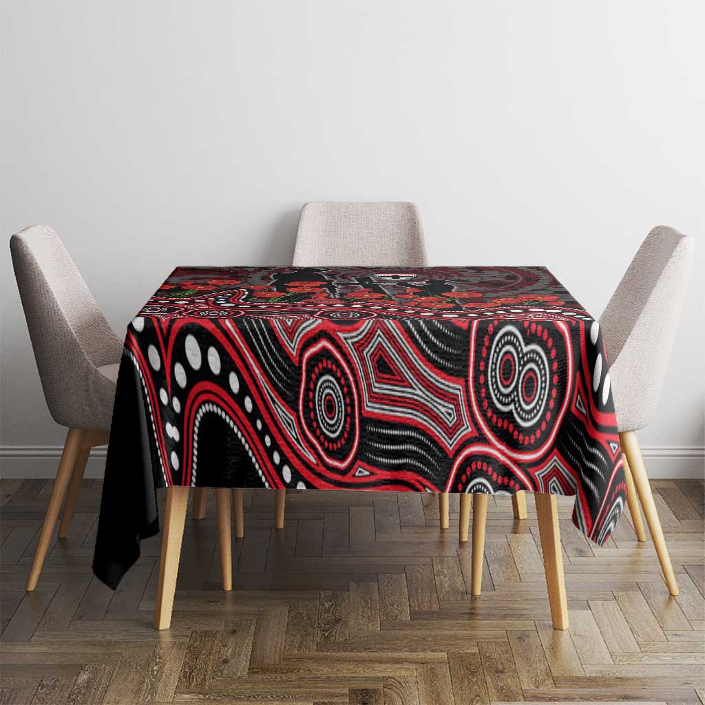St Kilda Saints ANZAC Day Tablecloth Indigenous Dot Art with Poppy Flower Tribute