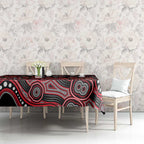 St Kilda Saints ANZAC Day Tablecloth Indigenous Dot Art with Poppy Flower Tribute