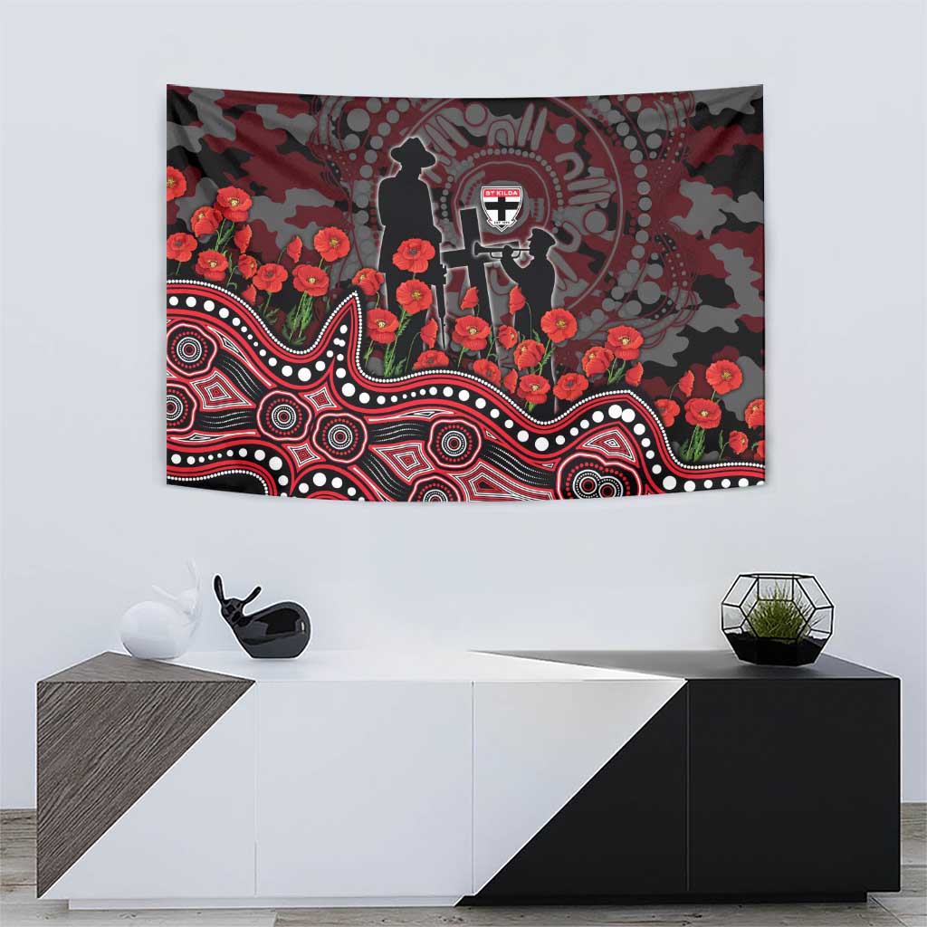 St Kilda Saints ANZAC Day Tapestry Indigenous Dot Art with Poppy Flower Tribute