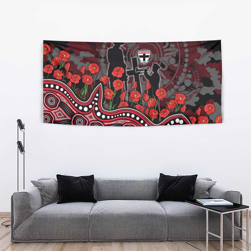 St Kilda Saints ANZAC Day Tapestry Indigenous Dot Art with Poppy Flower Tribute