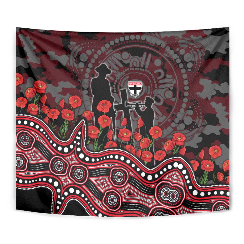 St Kilda Saints ANZAC Day Tapestry Indigenous Dot Art with Poppy Flower Tribute