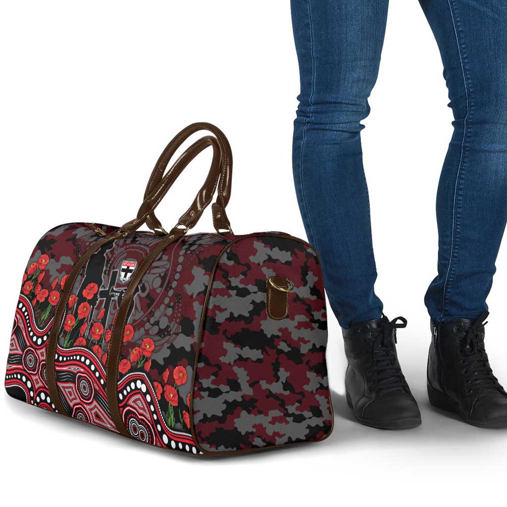 St Kilda Saints ANZAC Day Travel Bag Indigenous Dot Art with Poppy Flower Tribute