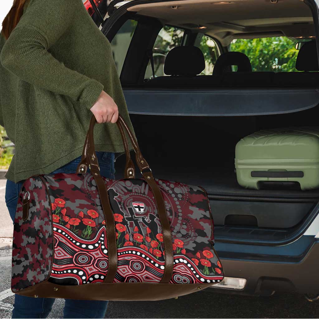 St Kilda Saints ANZAC Day Travel Bag Indigenous Dot Art with Poppy Flower Tribute