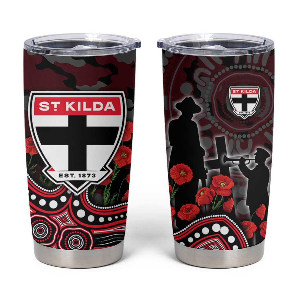 St Kilda Saints ANZAC Day Tumbler Cup Indigenous Dot Art with Poppy Flower Tribute