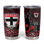 St Kilda Saints ANZAC Day Tumbler Cup Indigenous Dot Art with Poppy Flower Tribute