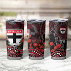 St Kilda Saints ANZAC Day Tumbler Cup Indigenous Dot Art with Poppy Flower Tribute