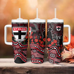 St Kilda Saints ANZAC Day Tumbler With Handle Indigenous Dot Art with Poppy Flower Tribute
